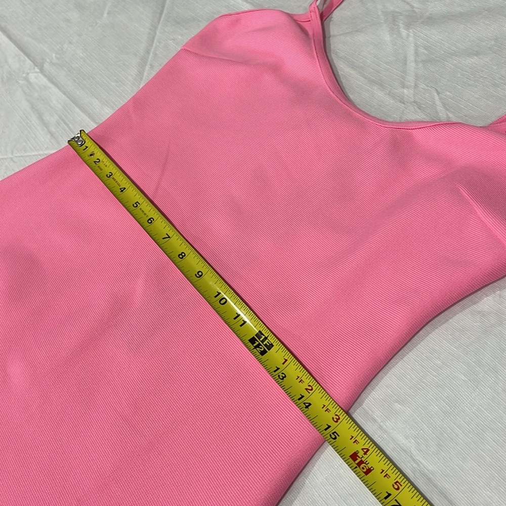 Fashion Nova Yvana Bandage Mini dress size large pink feathers trim NEW - Picture 13 of 16